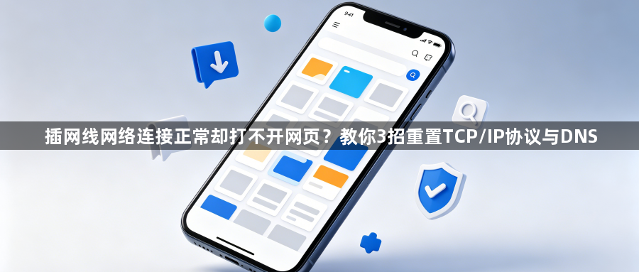插网线网络连接正常却打不开网页？教你3招重置TCP/IP协议与DNS1